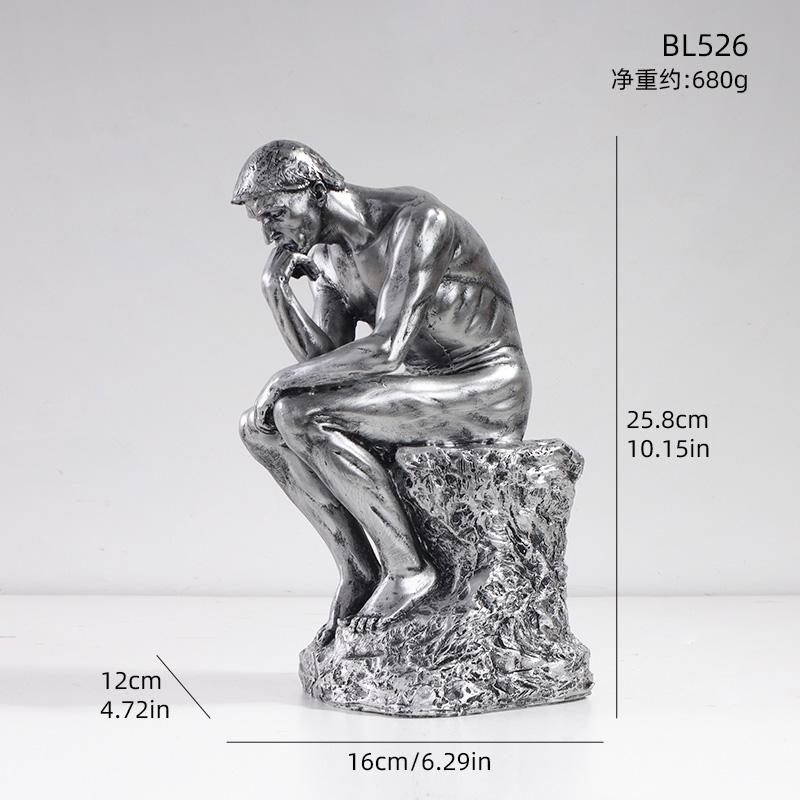 European-style Thinker Resin Figurine Ornament for Creative Home and Office Bookshelf Decoration
