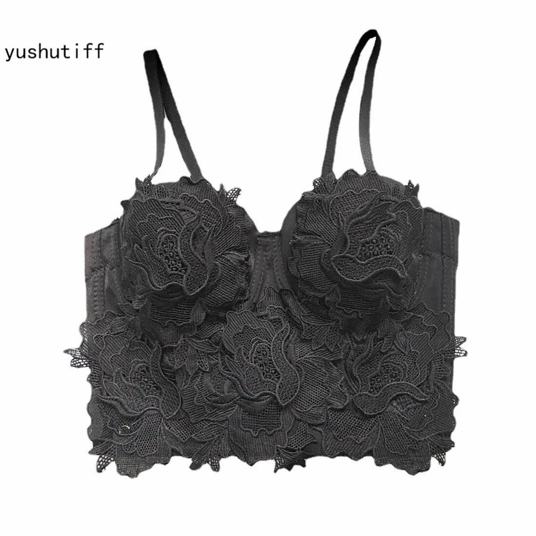 

Укороченный топ yushutiff, женский корсетный бюстгальтер для ночного клуба, вечерние, с вышивкой, женское бюстье без рукавов, Rave Festival, наряды