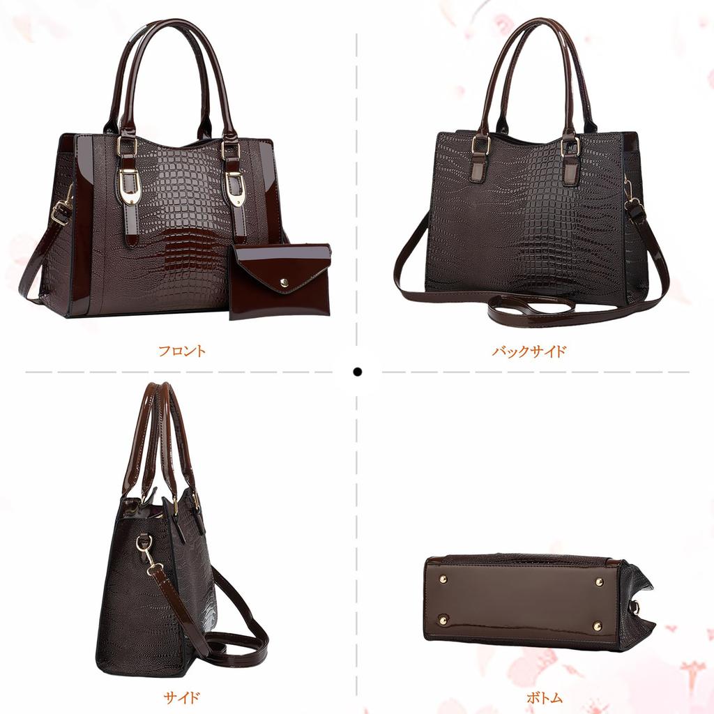 NICOLE & DORIS Women's Handbag and Shoulder Bag Set, Stylish and Elegant, Crocodile Leather, 2-Way, Crossbody, PU Leather, Waterproof, Divided,