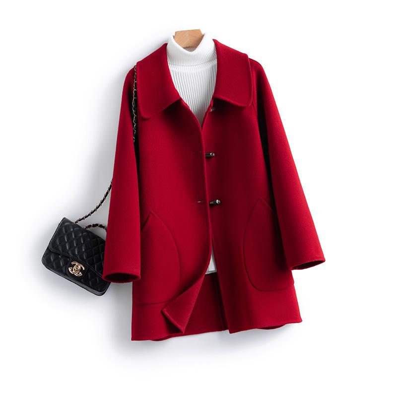 Women's Mid-Length Wool Lapel Coat - 100% Wool, Double-Faced, Loose-Fit, Autumn/Winter