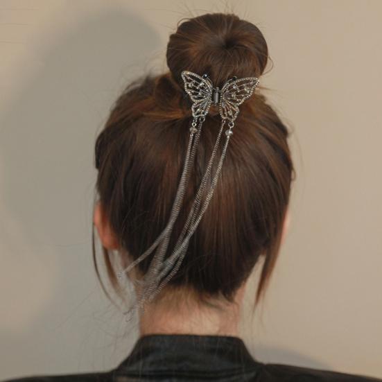 Hair Clip Realistic Butterflies Luxury Hollow Out Long Tassel Faux Pearl Fix Hair Non-Slip Hair Decoration Stable Back Head Hair Clip Hair Accessories