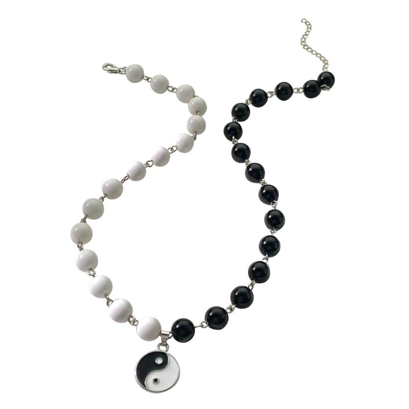 Tai Chi Pendant Necklace Yin and Yang Pendant Bead Chain Clavicle Chain Jewelry Gift for Women Girl Sweet Cool Choker 1