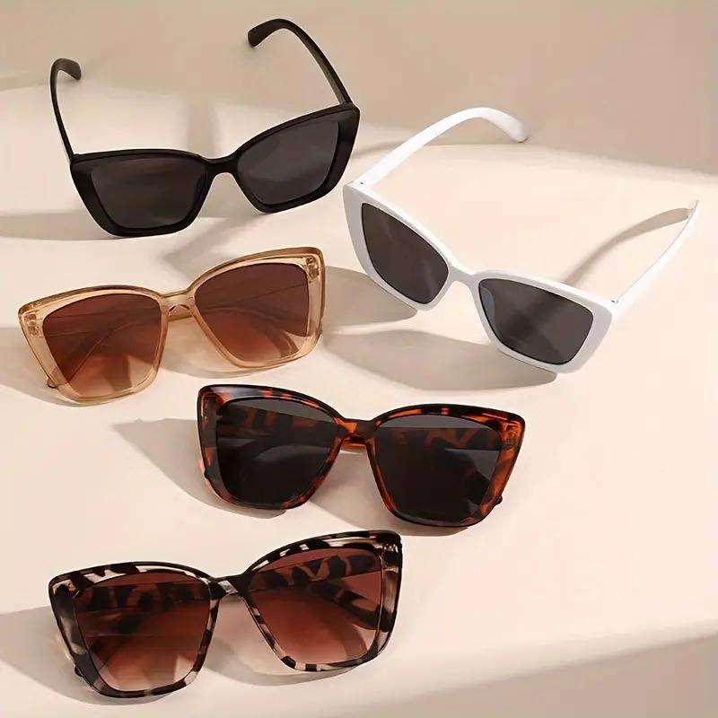 5 Pcs Women's Vintage Cat-Eye SunGlasses Plastic Frame Trendy Street Style For Hiking & Outdoor Activities