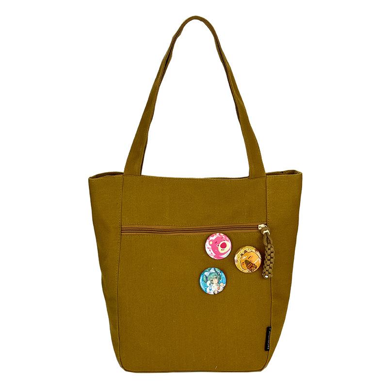 Canvas bag large capacity women's fashion shoulder bag retro versatile solid color simple handbag commuter bag tote bag