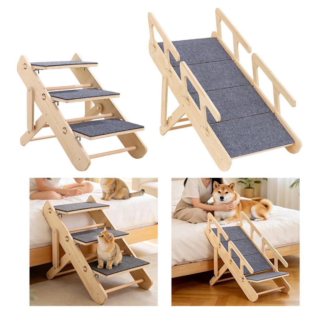 Wooden Pet Stair Portable Stable 2 in 1 for Cars Small and Older Animals 4 steps
