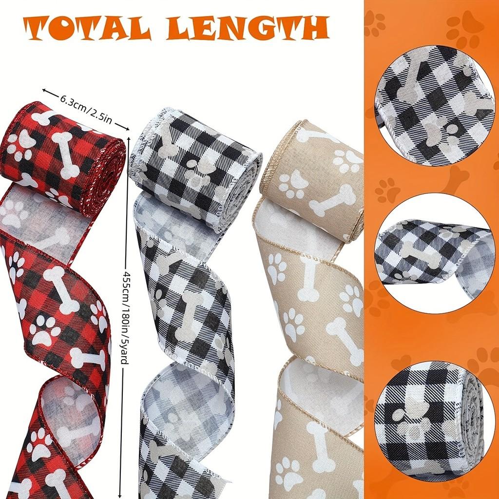 Dog Decorative Red Paw Christmas Ribbon Soft Quality Fabric For Stylish Crafting Decor And