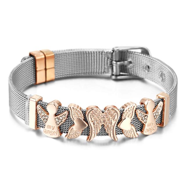 Fashion Stainless Steel Mesh Bracelets For Women Girls Original Charm Watch Belt Bracelet Angel Beads Bangle Gift