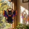 Cute Animal Themed Gift Halloween Bat Cat Suncatcher, Stained Glass Style Acrylic Sun Catcher, Gothic Year Round Art Piece Black Hanging Ornament for