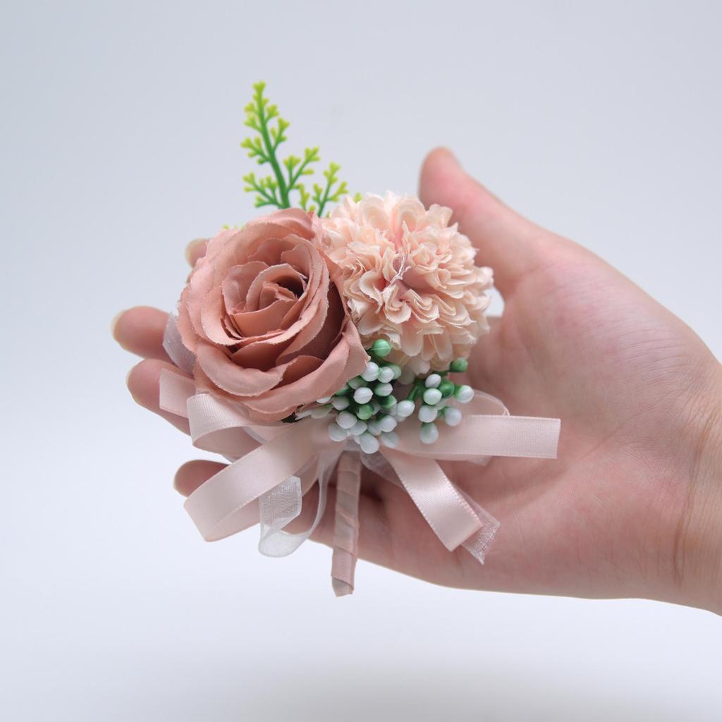 Silk Flower Wedding Boutonniere for Groom & Bride - Handmade Artificial Decoration