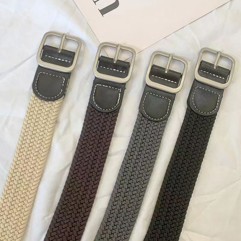 1Pc Woven Jeans Women's Men's Canvas Belt Women's Versatile Elastic Lazy Black Versatile Premium Belt
