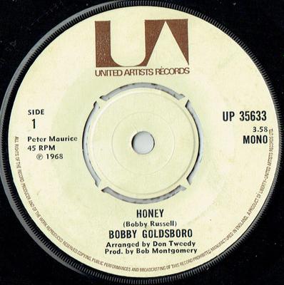 7inch Record BOBBY GOLDSBORO - Honey UP35633 United Artists  1974 UK Pop Used