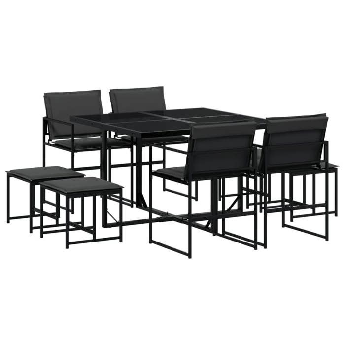 VidaXL Ensemble à manger de jardin avec coussins 9 pcs noir textilène, ensemble à manger d'extérieur, meuble à manger de 3295083