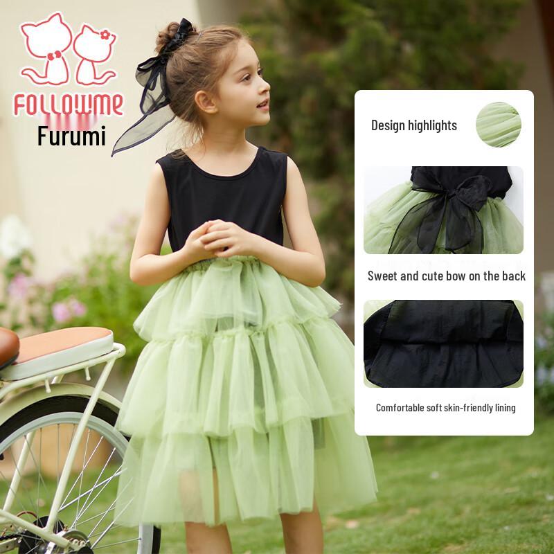 Девочковое платье-принцесса без рукавов с сетчатой вставкой 165