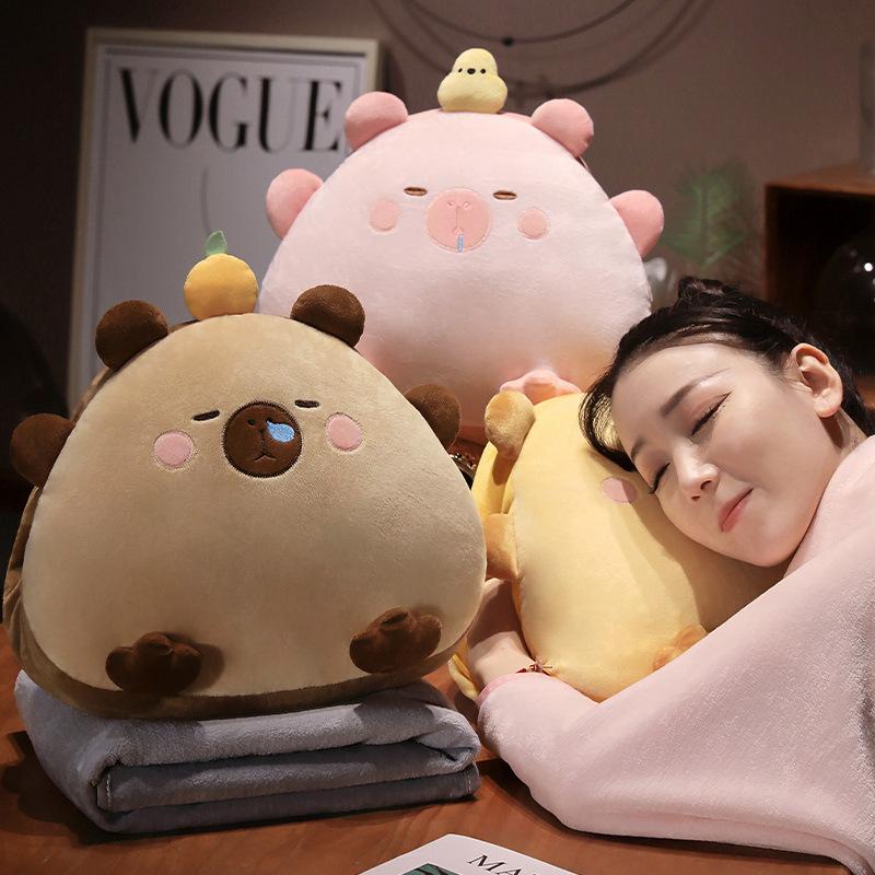 Cartoon Cute Capybara Hand Warmer Pillow Blanket Plush Toy Capybara Doll Girl Office Nap Air Conditioner Blanket