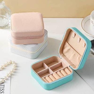 Mini Jewelry Storage Box, PU Leather Compact Jewelry Organizer, Soft Velvet Shockproof Jewelry Case for Rings Earrings