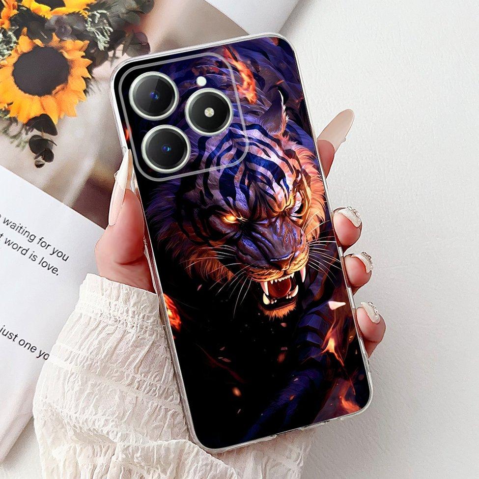 4G Clear For Realme Note 60 Case RMX3933 Luxury Butterfly Love Flowers Cool Lion Painted Phone Case For Realme Note 60X RMX3938
