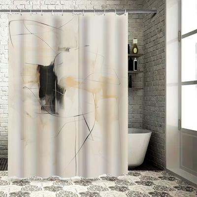 Modern Minimalist Bathroom Shower Curtain Waterproof Artistic White Cream Black Decorative Bathtub Rug Sets Home Decoration (B)