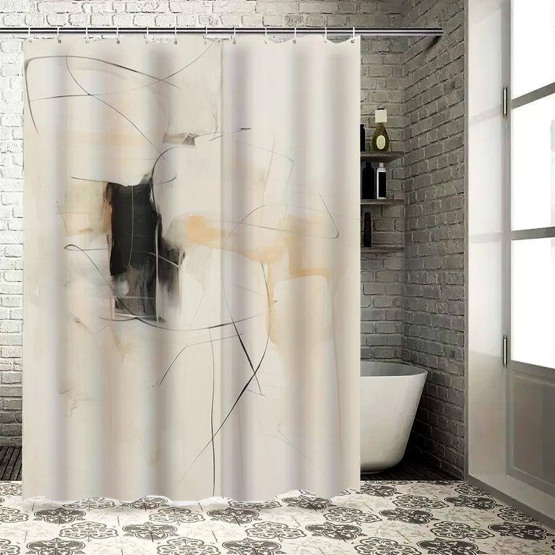 Современная Минималистичная Шторка для Душа в Ванную Водонепроницаемая Художественная Белая Кремовая Черная Декоративные Коврики для Ванны Наборы Домашний Декор (В) 90x180cm
