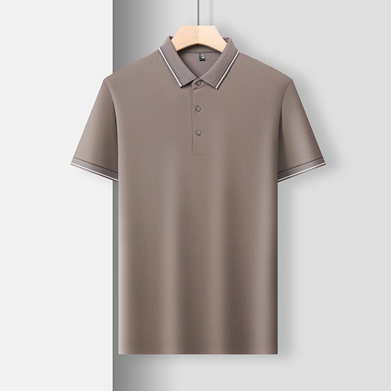 Top Men'S Solid Color Mulberry Silk T-Shirt Casual Short Sleeve Thin Polo Knitted Sweater