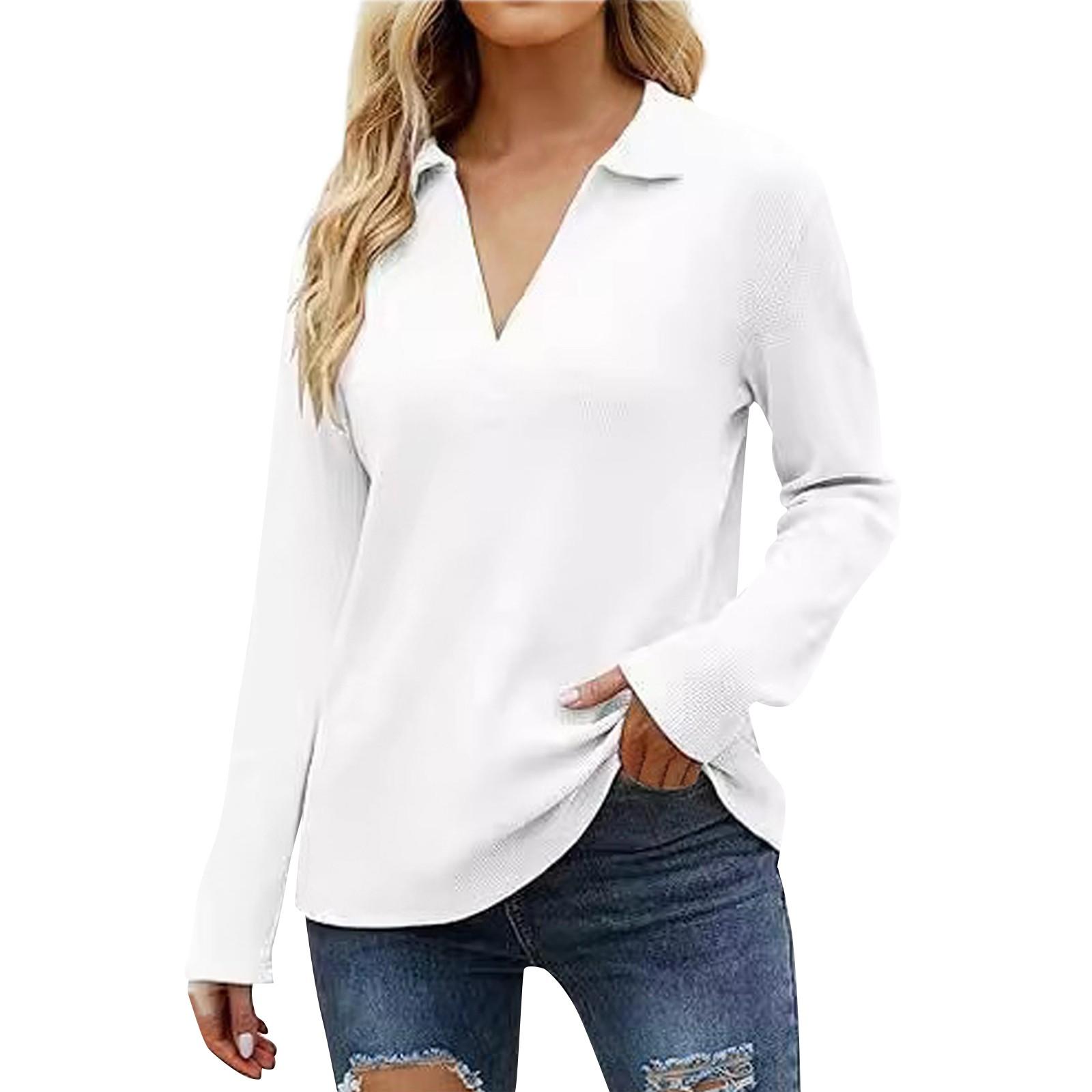 

Женские топы с длинным рукавом с воротником, свободные повседневные рубашки с V-образным вырезом, блузки для дам L белый