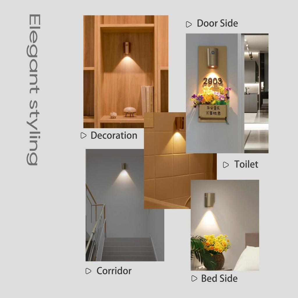 LED Motion Sensor Wall Light Magnetic Mounted USB Rechargeable Night Lamp Dimmable Ambient Lighting for Hallway Stairs Bedroom