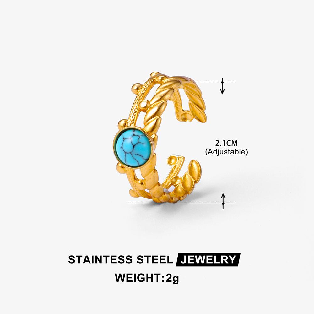 Middle East Titanium Steel Ring Female Turquoise Geometric Non-Fading Stainless Steel Ring