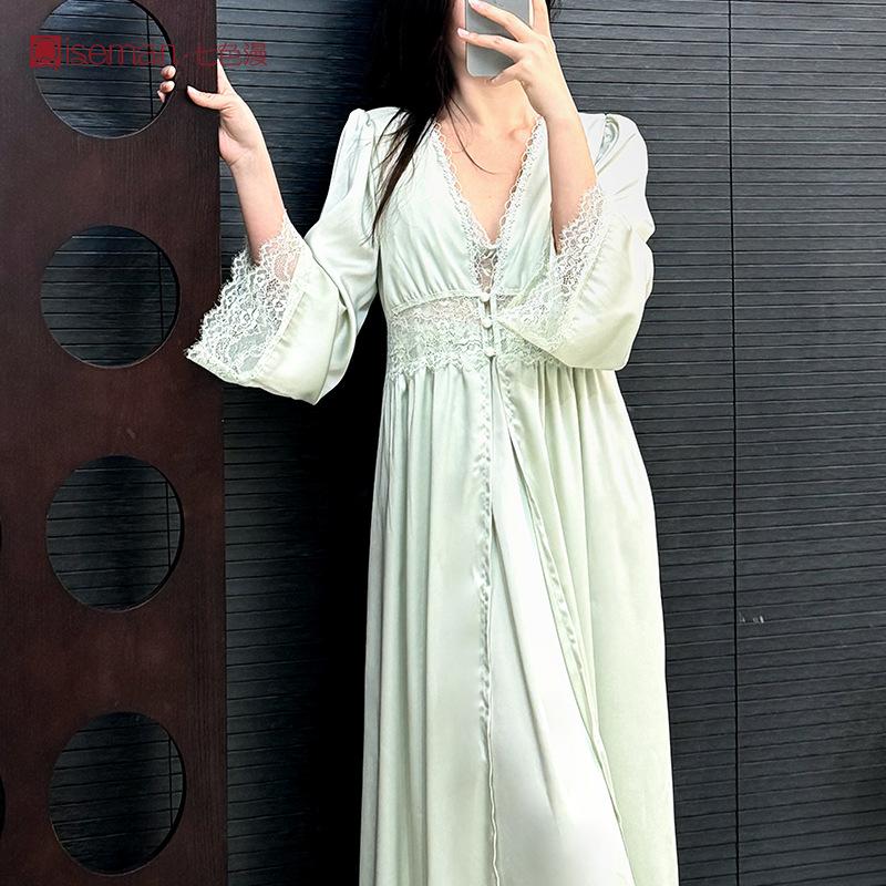 French nightgown women's summer high-end ice silk thin satin women's loungewear pajamas women's live broadcast with chest pads and suspenders