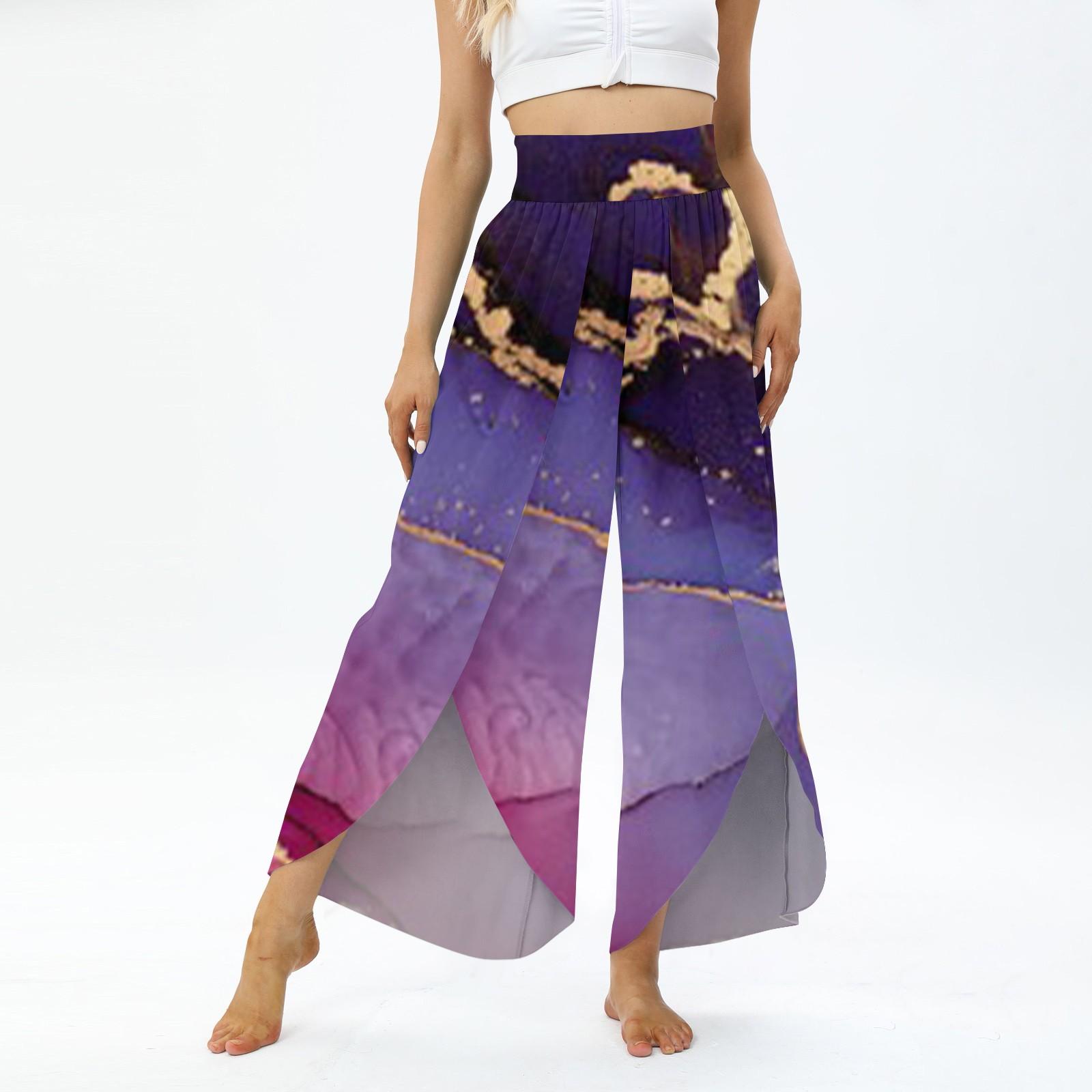 

Женские повседневные брюки с эластичной резинкой на талии и принтом, брюки для йоги, женские брюки XXXL фиолетовый