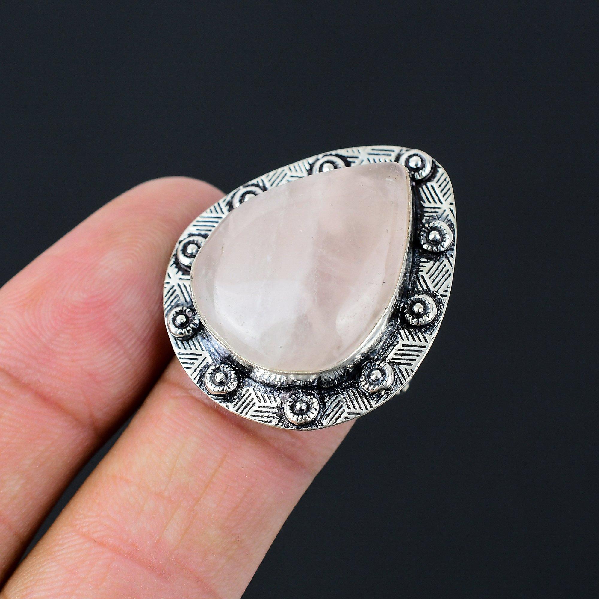 Natural Rose Quartz Gemstone Solitaire Pink Ring Size 9 925 Sterling Silver 9