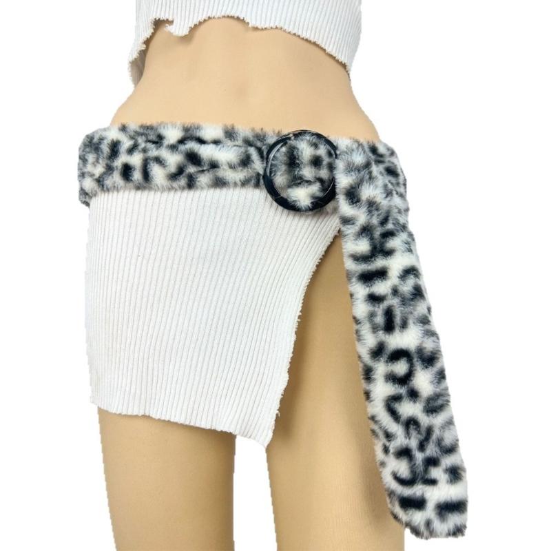 Stretchable Plush Waistband Leopard Print Belt with Flexible Sizing 70-110cm Fine Stitching for Work Casual Outfits