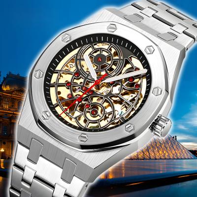Men's Automatic Mechanical Watch Creative Ruby Inlaid Octagonal Hollow Dial Waterproof Luminous Fashionable Luxury Business Watch