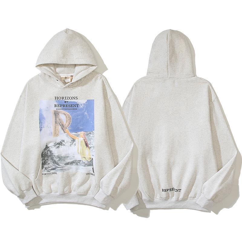 Mens Oversized Hooded Sweatshirt With Letter Print Fleece-Lined Cotton Blend Streetwear Casual Pullover