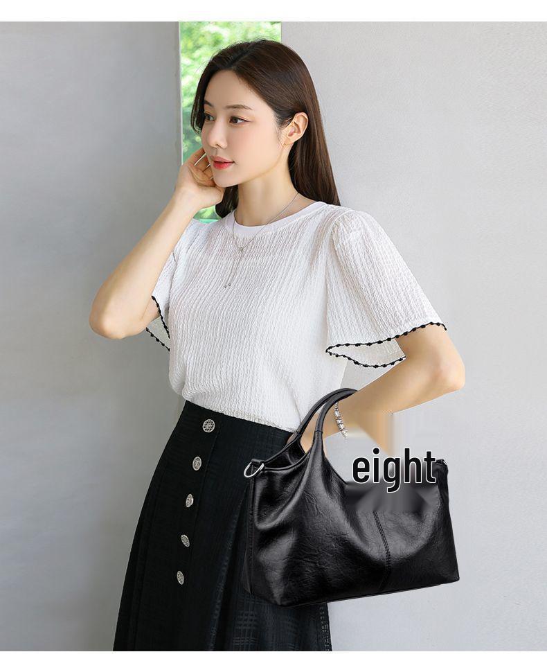 Bolso de Mano Grande de Moda para Mujer de Cuero Genuino, Bolso Versátil de Hombro y Cruzado, Cuero Suave para Mujeres de Mediana Edad, Nuevo Estilo.