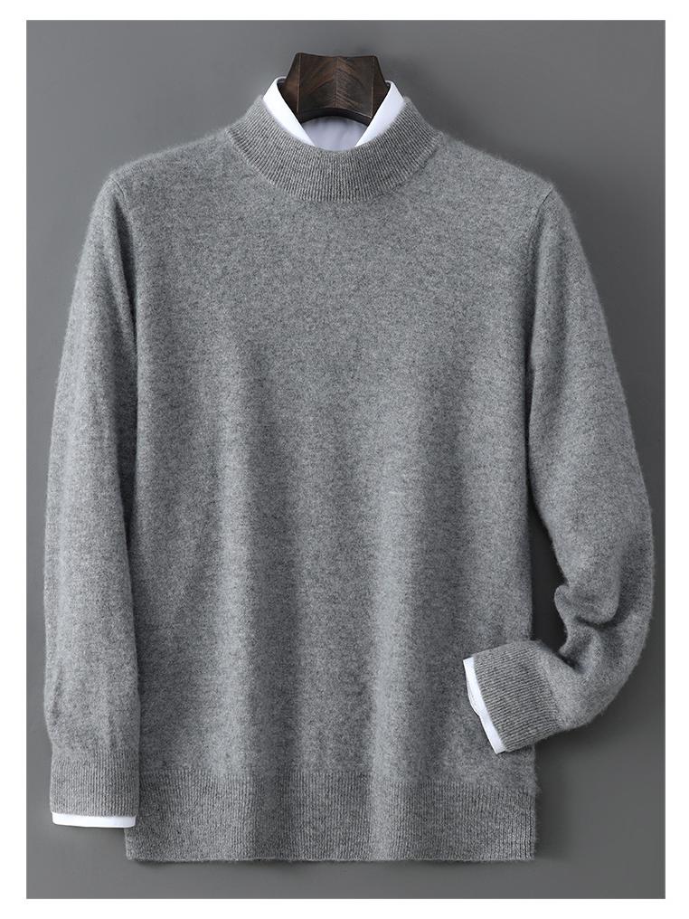 Men's Cross-Border Exclusive 100% Wool Half-High Neck Loose Knit Pullover Sweater