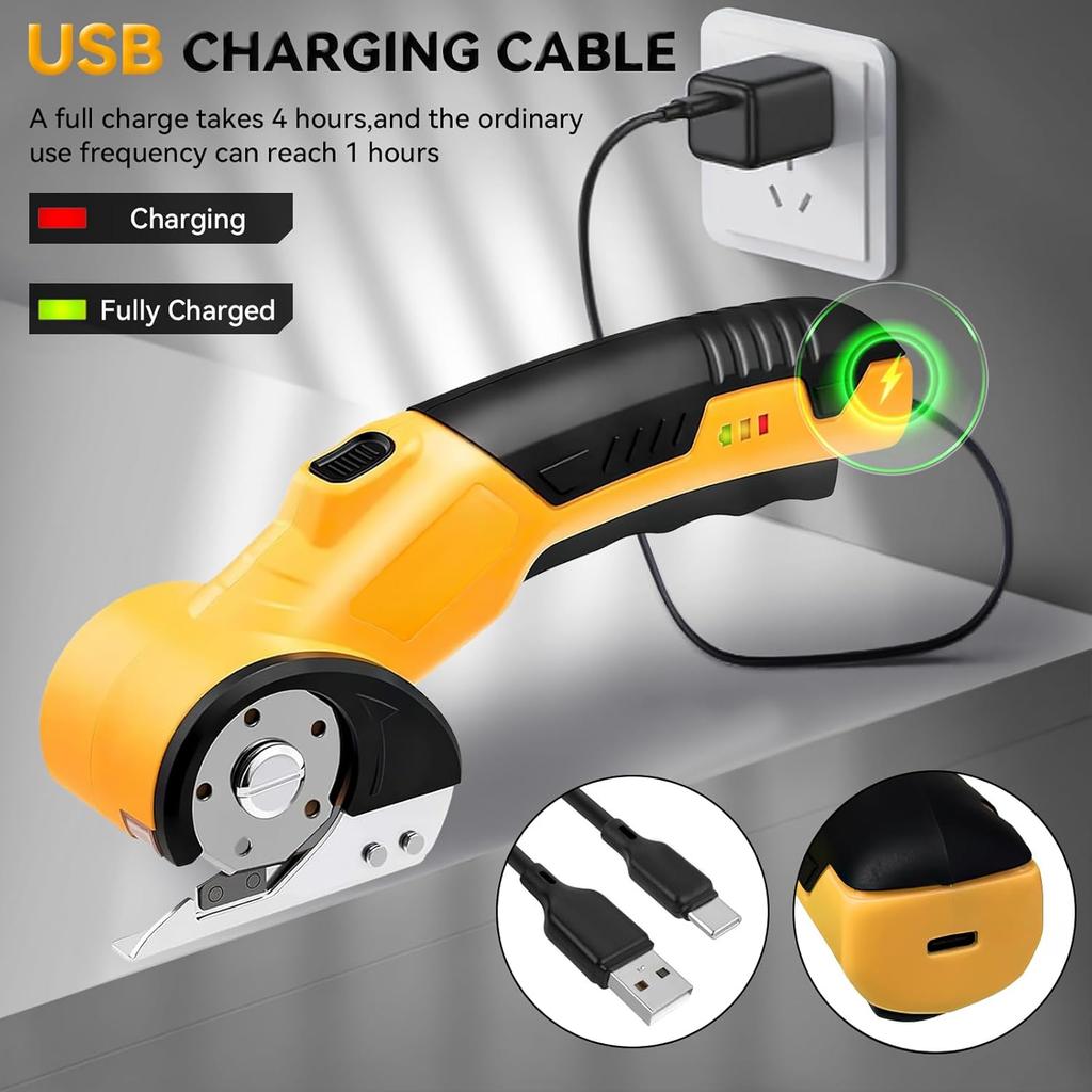 Taglierino per Cartone ad Alta Velocità, Taglierino per Scatole Forbici per Tessuto con Blocco di Sicurezza, Luce LED e Lama di Ricambio, Forbici Elettriche Ricaricabili Senza Fili per