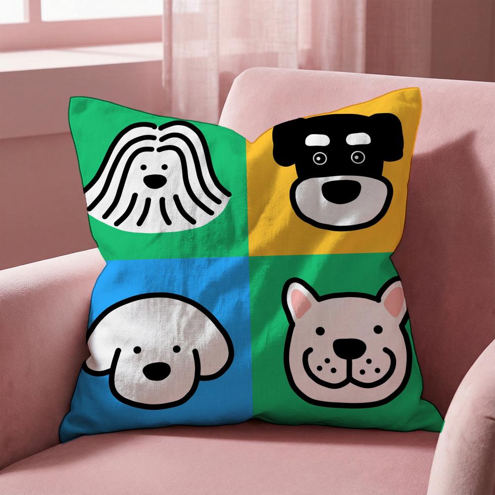 Cartoon Simple Cute Dog Cushion Cover Multi-Scene Pillow Cover for Home & Car - Reversible, Soft & Durable for Daily Use