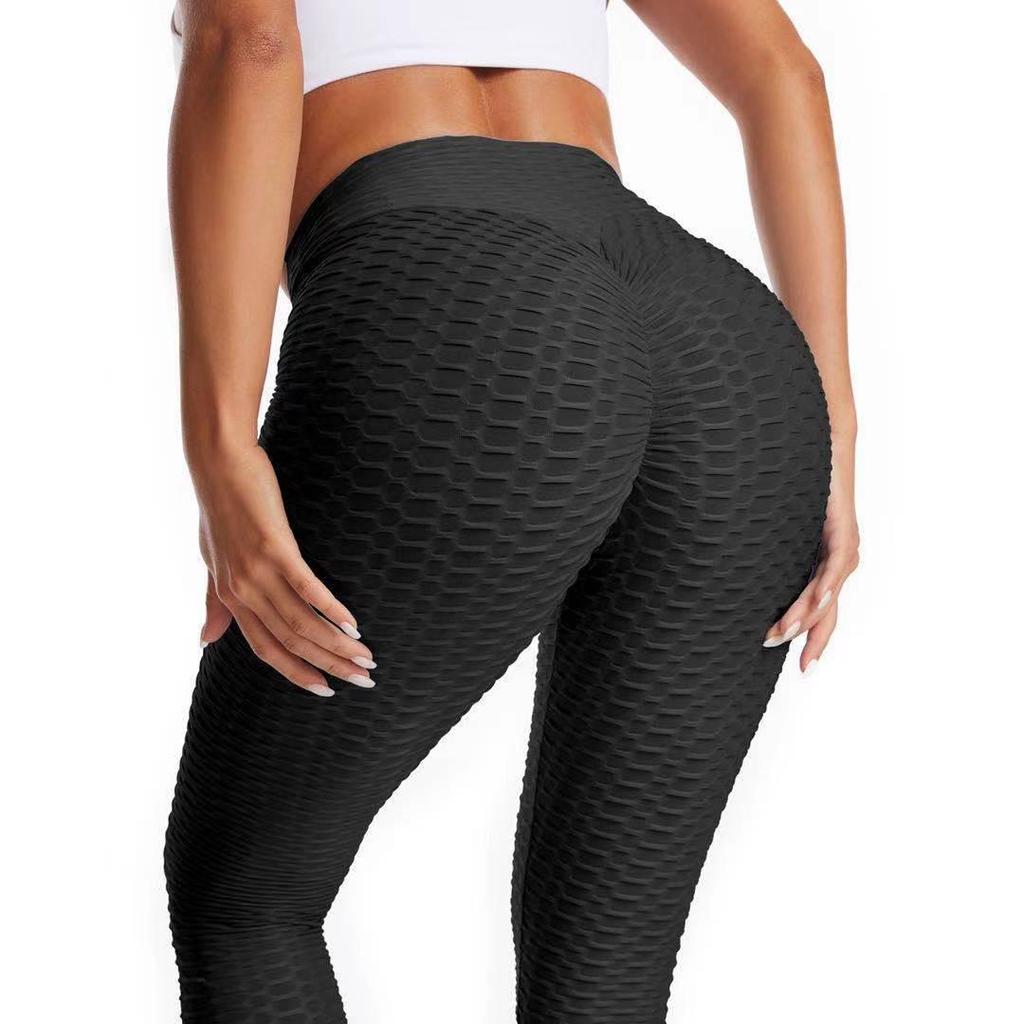 Plussstørrelse høy midje yoga leggings - Ferskenløft ensfarget jacquard treningstights for kvinner