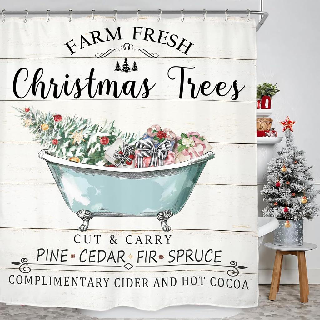 Christmas Kids Winter Shower Curtain Set Animal Rainbow Tree Fox Deer Penguin Lovely Nursery Polyester Waterproof Cloth Bathroom