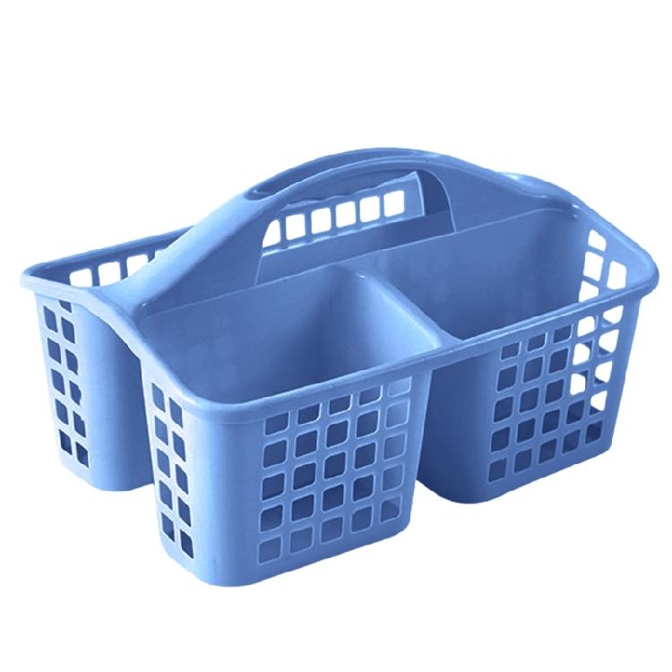 

Space Saving Bath Holder with Handle Practical Shower Organization Basket with 3 Sections for Shampoo Soap Towels озеро синього кольору