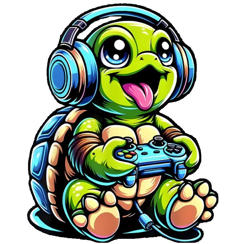 Crewneck T Shirt Black Turtle Gamer with Headphones and Controller Print for Casual Wear and Gaming Events