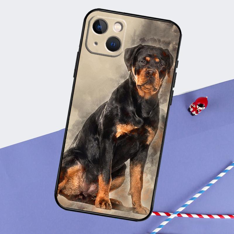 Cartoon Rottweiler Dog Phone Case For iPhone 16 15 Pro Max 12 13 Mini 11 14 Pro Max XR 16 15 Plus 16e Cover Coque