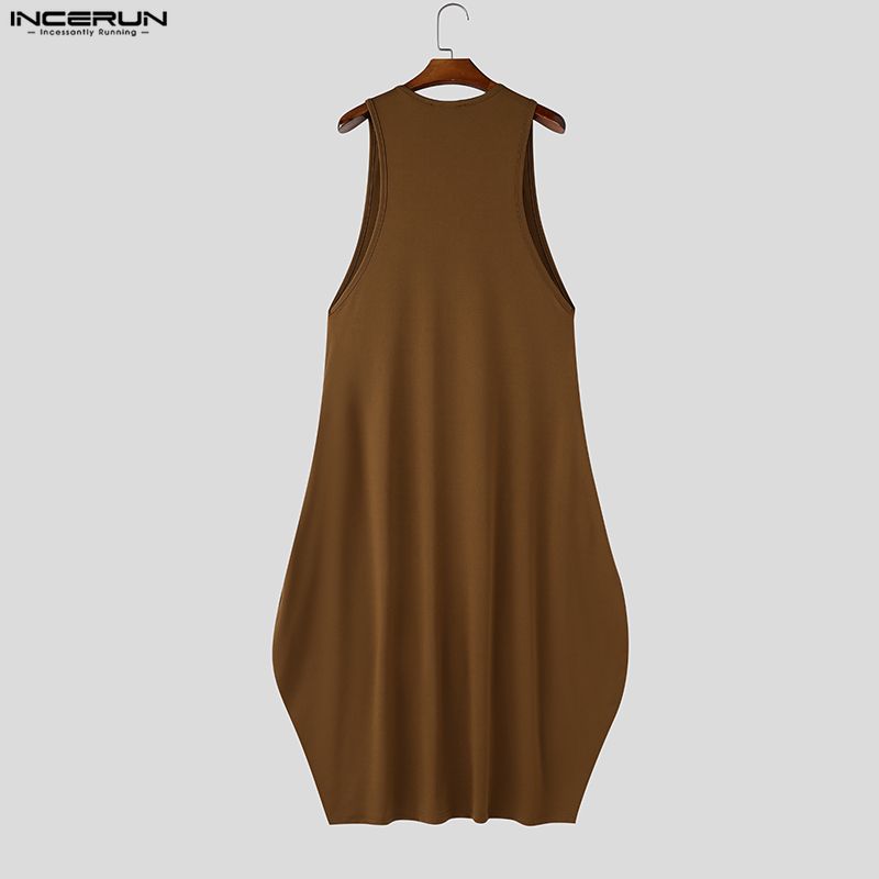 INCERUN Herren Damen Sommer Ärmellos Lässig Locker Lang Kleid Roben