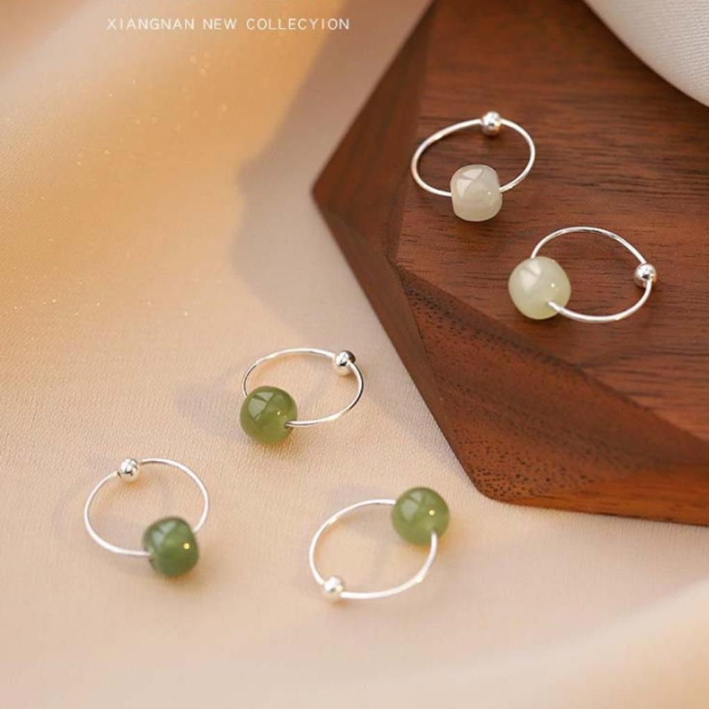 Damen Klassische Retro Öffnungs-Creolen Schmuck Hängende Jadeperlen Dangle Temperament Allround-Stecknadel-Accessoires