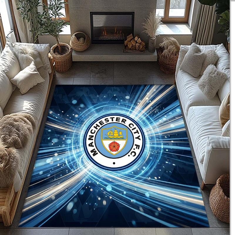 Manchester City Printed Flannel Area Rug Non Slip Soft Polyester Floor Carpet Indoor Decor Mat for Bedroom Living Room Sofa