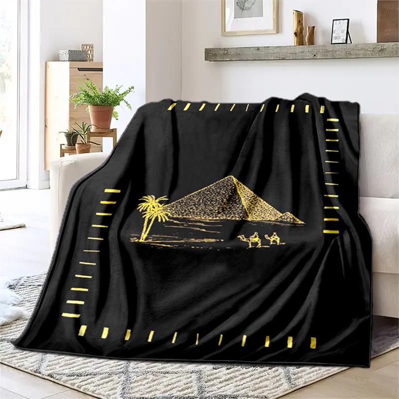 1PC Egyptian theme printed blanket, all season lightweight home office outdoor nap multifunctional blanket A6