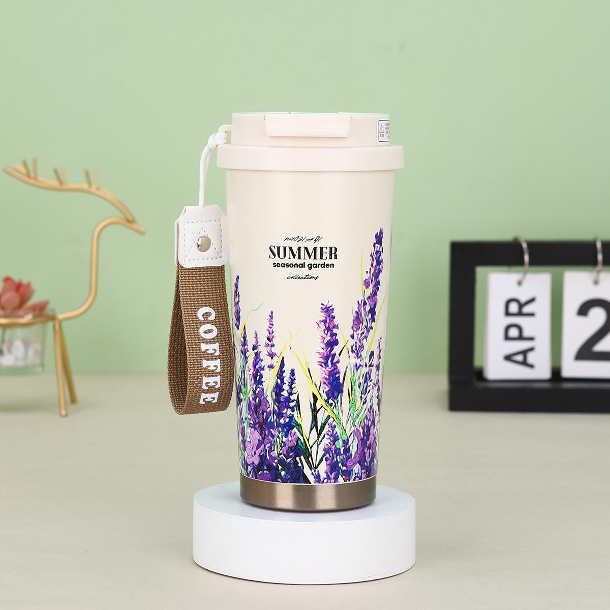 

Креативная кофейная чашка из нержавеющей стали для переноски на веревке, вакуумная чашка, высокий уровень внешнего вида, двойная соломинка для напитков, подарочная чашка 530ml