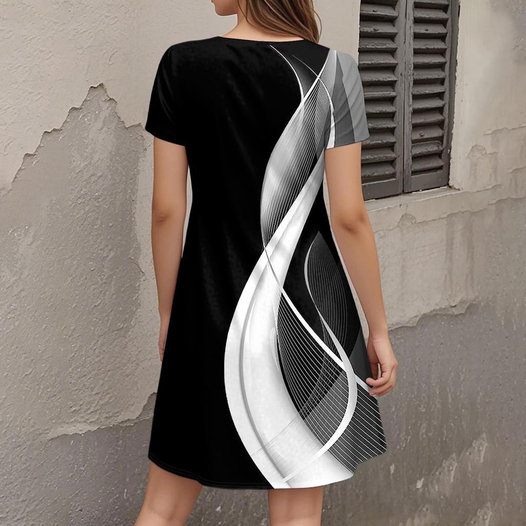 Women's Fashion Summer Casual Short Sleeve Floral Print Dresses