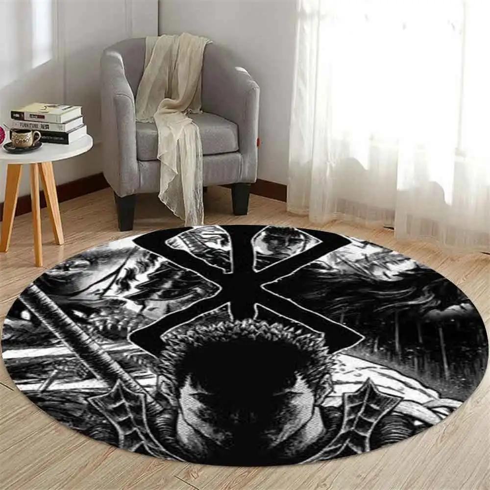 Guts Sword in Berserk Printed Round Carpet for Living Room Bedroom Kitchene Rugs Mats Flannel Anti-Slip Rug Decoration Gift