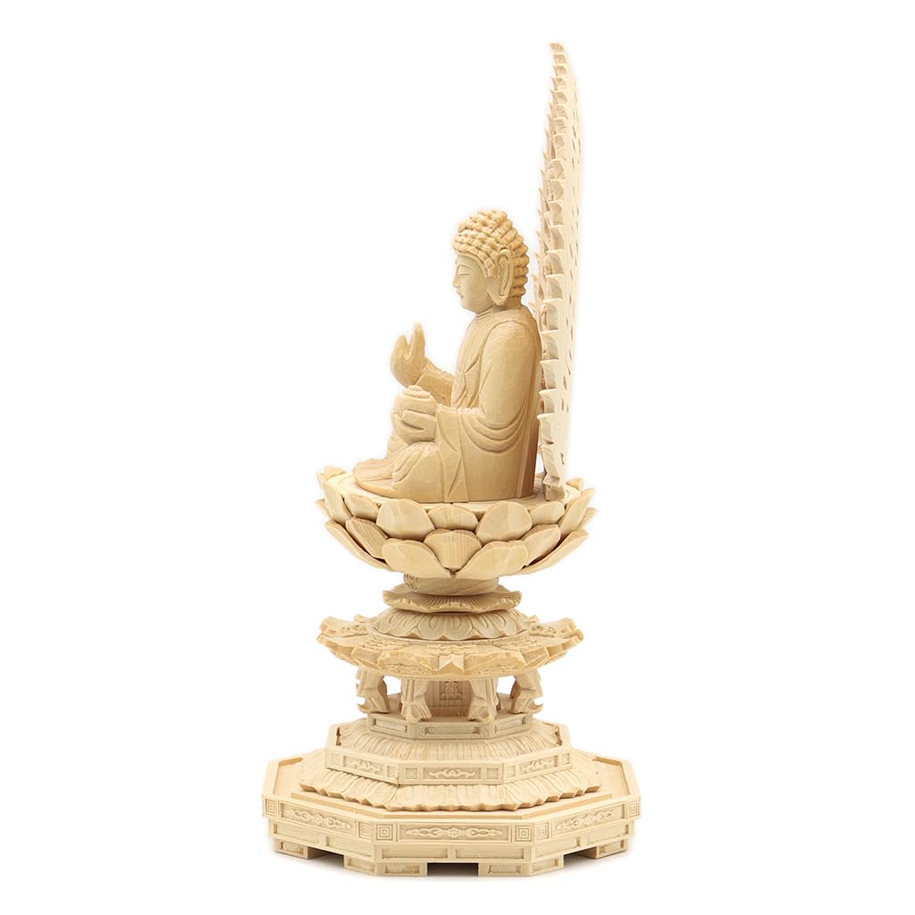 Special Buddhist Statue Yakushi Nyorai Seated Statue Inches Height 22 Width 10 Depth 10 Carved Cypress Wood Flying Celestial Halo Octagonal Base 6791
