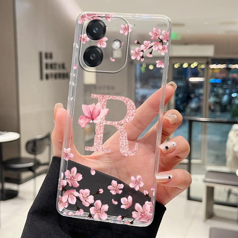 Letter Case For OPPO A40 A40m A60 (LATAM) OPPO A20 Fundas Fashion Flower Cover Transparent Soft Silicone TPU Clear Phone Casing